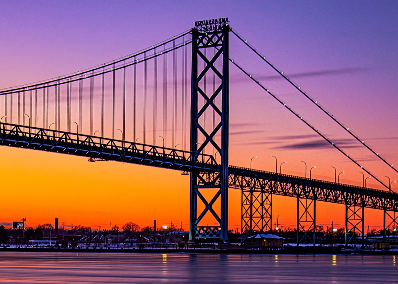 Ambassador bridge at dusk